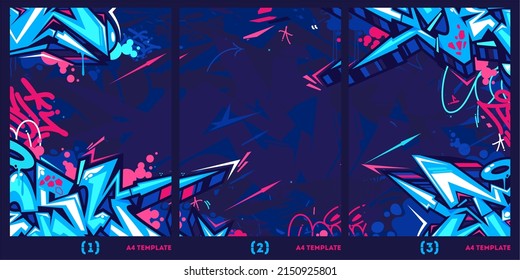 Dark Abstract Graffiti Style A4 Poster Vector Illustration Background Template 