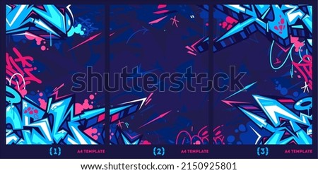 Dark Abstract Graffiti Style A4 Poster Vector Illustration Background Template 