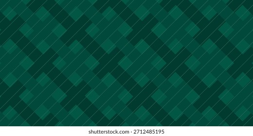Dunkles abstraktes grünes Argyle-Vektormuster. Weihnachtshintergrund. Golf Textile Print. Grüne Diamanten mit Gold Akzent Linien einfach