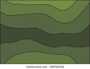 Dark abstract green background.  Designer background for decorative illustrations. Vector background of wavy dark stripes. Wavy pattern with black lines.