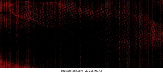 Fondo grunge abstracto oscuro con puntos de semitono rojo intenso y texturas angustiadas que se desvanecen en un centro negro profundo.