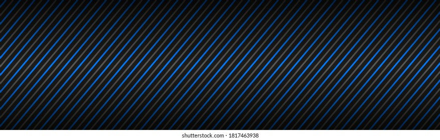 Dark abstract header with blue and gray striped pattern. Diagonal lines and strips. Vector illustration banner