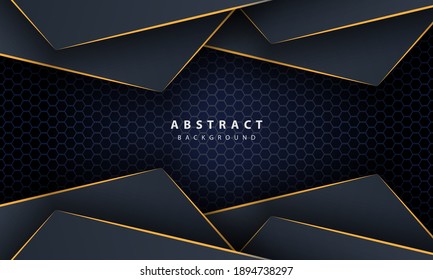 Dunkel abstrakter sechseckiger Hintergrund mit goldenen Farbverlauf-Formen. Design-Vorlage für Banner, Poster, Cover usw.