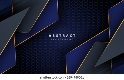 Dark abstract hexagon background with gold line gradient shapes. Design template for banner, posters, cover,etc.