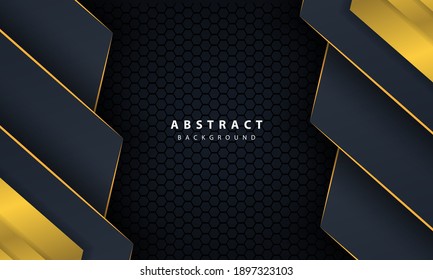 Dark abstract hexagon background with gold line gradient shapes. Design template for banner, posters, cover,etc.