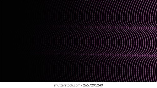 A dark, abstract image features curved lines of dots that create a wave-like pattern. The lines are a gradient, fading from a dark color to a lighter shade.