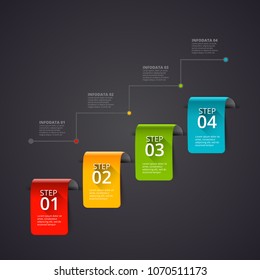 Dark abstract infographics number options template. Vector illustration. Can be used for workflow layout, diagram or web. Business concept with 4 steps or options.