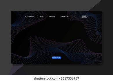 Dark Abstract Landing Page with Gradientblue pink Wave Lines