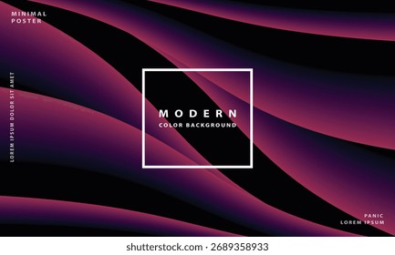Dark Abstract Liquid Wave Gradient Background, Modern Black and Purple Flowing Shapes Minimal Poster