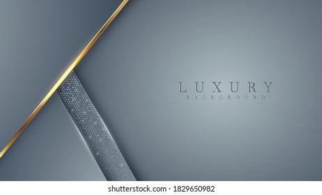 Dark abstract luxury background with gold glittering lines and overlapping layers. Illustration from vector about modern template deluxe design.