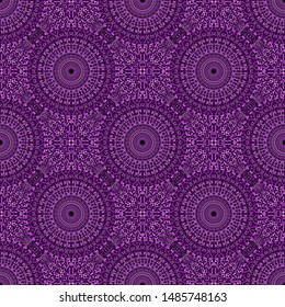Dark abstract mandala ornament pattern art - violet spiritual bohemian seamless elegant vector background