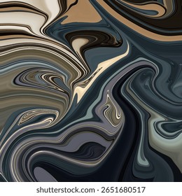 Escuro abstrato de mármore redemoinho em azul profundo, bege, e taupe. A ousada fluidez moderna acrescenta drama a projetos visuais.