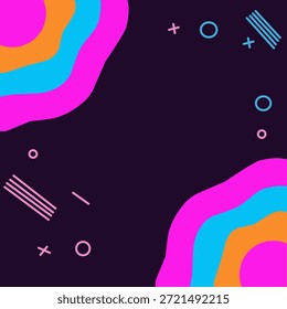 Fundo de Mênfis Abstrato Escuro com Ondas Fluidas Coloridas e Elementos Geométricos