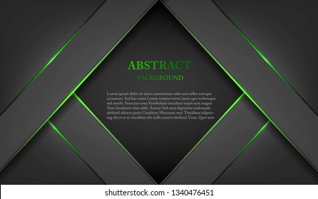 Dark abstract modern background texture. Overlap layers 3D effect with green light decoration