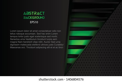Dark abstract modern background texture. Overlap layers 3D effect with green light decoration tech innovation concept for use cover, banner, card, website, wallpaper, advertising. Layer space for text