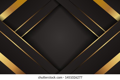 Dark abstract modern background texture. Overlap layers 3d effect with golden light decoration