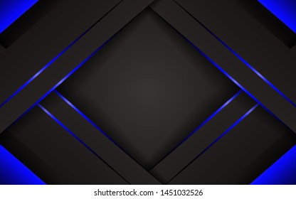 Dark abstract modern background texture. Overlap layers 3d effect with blue light decoration