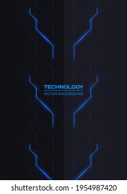 Dunkles abstraktes, modernes Technologie-Titeldesign. Futuristische abstrakte Schalttafel, High-Tech dunkelgraue und blaue Abdeckung oder Hintergrund. Vektorgrafik mit Auflösung im A4-Format.