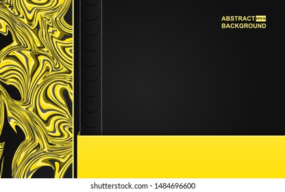 Dark abstract modern and trendy  background texture. Overlap layers with light yellow liquid marble decoration