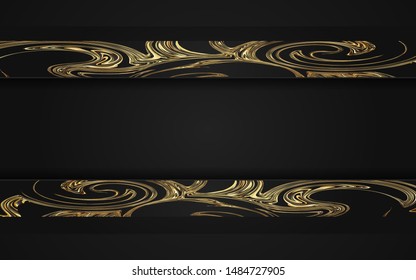 Dark abstract modern and trendy  background texture. Overlap layers with light liquid golden marble decoration
