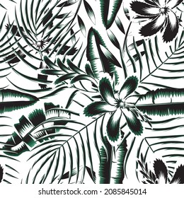 dark abstract monochromatic nature floral background. Seamless pattern with hand drawn flowers plants and foliage. Contour drawing. Sketch style. Fashion design for textile and fabric, any surface