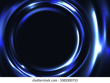 Dark Abstract Neon Background. Vector Blue Glowing Water Ripple. Colorful Circle Frame. Design Concept for Night Party Banners and Futuristic Digital Posters.