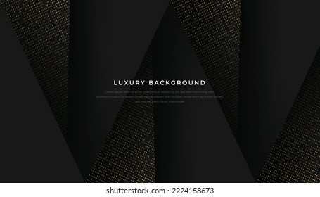 Dark Abstract Overlap Layers Background With Golden Glitters. Luxury and Elegant Geometric Shape Background 