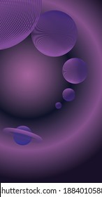 Dark abstract paint background with spheres. Planet system. Modern screen vector design for mobile app