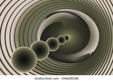 Dark abstract paint background. Tunnel with spheres. Modern screen vector design