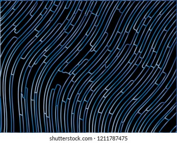 Dark Abstract pattern. Texture with gradient wavy, curves lines. Optical art background. Wave design, motion, dynamic style. Digital image with a psychedelic stripes. Vector illustration 