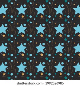 Dark Abstract Pattern with Twigs and Colorful Stars
