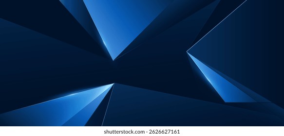 Fundo Polígono Abstrato Escuro com Bordas de Luz Azul Futurista