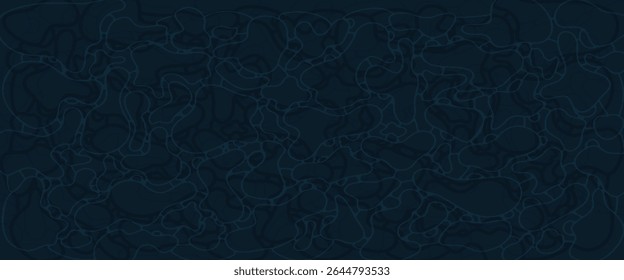 Dark abstract sea water texture with organic wavy lines. Seamless pattern in deep blue shades. Ideal for backgrounds, packaging, nature themes, and underwater design concepts.