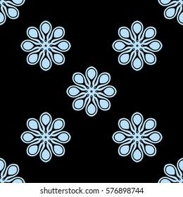 Dark abstract seamless pattern with floral geometrical ornament. Beautiful modern illustration.