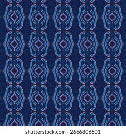 Dark abstract seamless pattern with glowing blue and purple geometric shapes, vibrant futuristic texture ideal for abstract, seamless, geometric, and modern design.