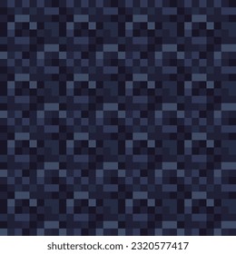 Dark abstract seamless pattern texture pixel art background for video game. Knitted design. Isolated vector 8-bit illustration.