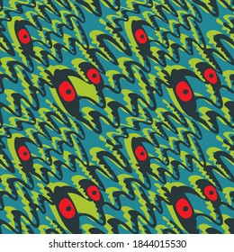 Dark abstract seamless pattern with wave elements and eyes