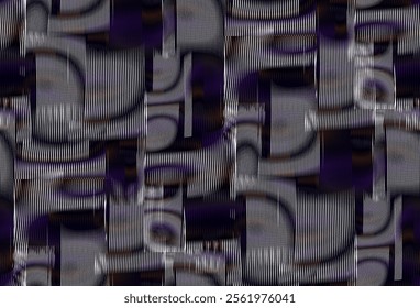 Dark abstract seamless texture with distortion and deformation of striped shapes. Grid background for mobile apps, wall art, wallpaper, wall panel, textile, poster, interior decor. 