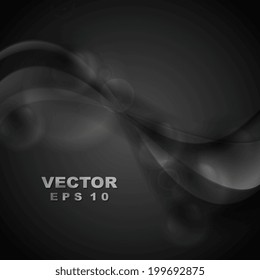 Dark abstract shiny waves. Vector background