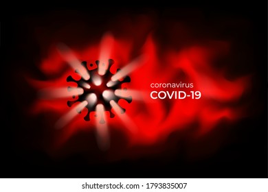Dark abstract sign of coronavirus COVID-19 on a red background. Vector design of banner or poster for flu pandemic, viral infectious pneumonia, coronavirus epidemic quarantine