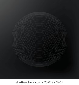 A dark, abstract sphere with intricate lines. The sphere's design is geometric and symmetrical, creating a sense of depth and complexity. Abstract sphere art. Vector element.