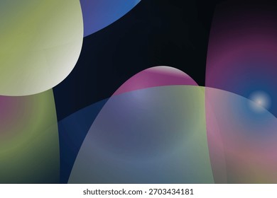 Uma esfera escura e abstrata com formas de gradiente sobrepostas em azul, roxo e verde, criando um humor luminoso e futurista.
