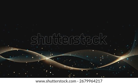 dark abstract starry background with gold and blue gradient waves glowing particles cosmic night sky and celestial shimmer creating an elegant design that feels ethereal and futuristic