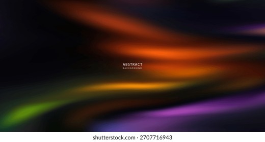 Obra de arte de remolino abstracto oscuro con vibrantes rayas de naranja, verde, azul y púrpura que se mezclan suavemente sobre un fondo negro profundo.