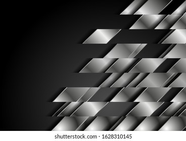 Dark abstract technology background with metallic geometric shapes. Vector design