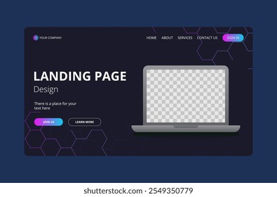 Dark abstract technology landing page design.