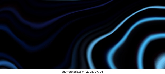 Vetor de fundo abstrato escuro com linhas de neon azul e ciano fluindo, criando um design de onda fluida elegante, moderno e futurista.