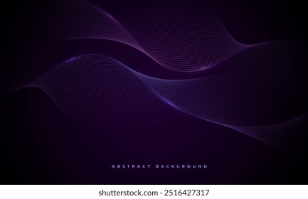Plano de fundo vetorial abstrato escuro com linhas onduladas azuis e roxas brilhantes.