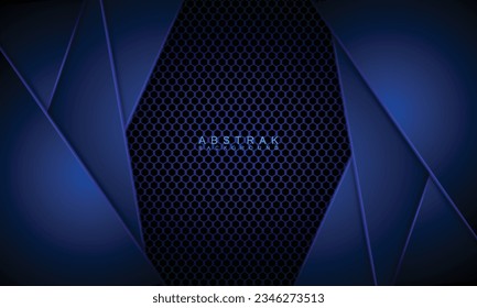 Dark abstract vector background with hexagon carbon fiber. Technology background with blue glowing lines. Futuristic and elegant luxury modern background