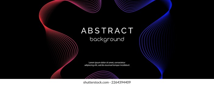 Dark abstract vector long banner template with colorful gradient wavy lines and place for text. Social media cover, header, web banner